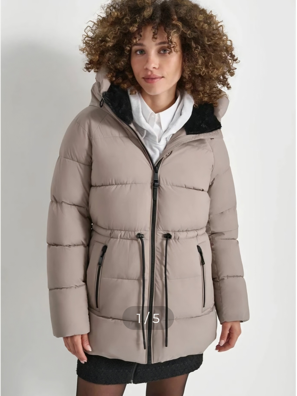 DKNY Taupe Women's Puffer Coat with Hood NWT